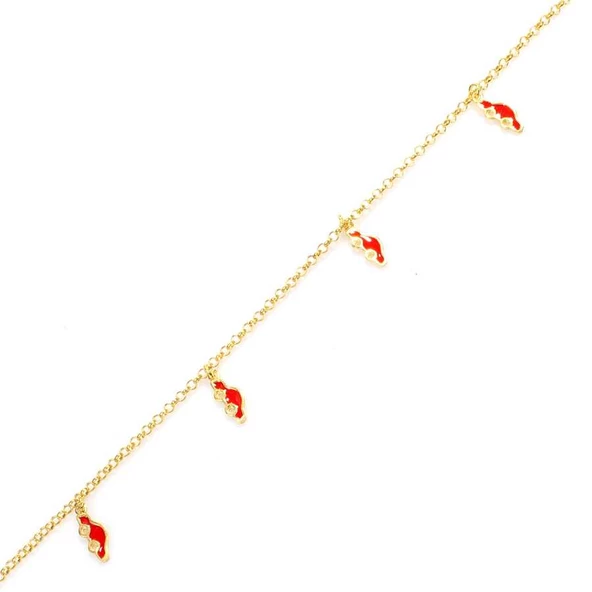 925 Ayar Gümüş 6 Adet Kırmızı Mineli Araba Motifli Halhal - Resim 8