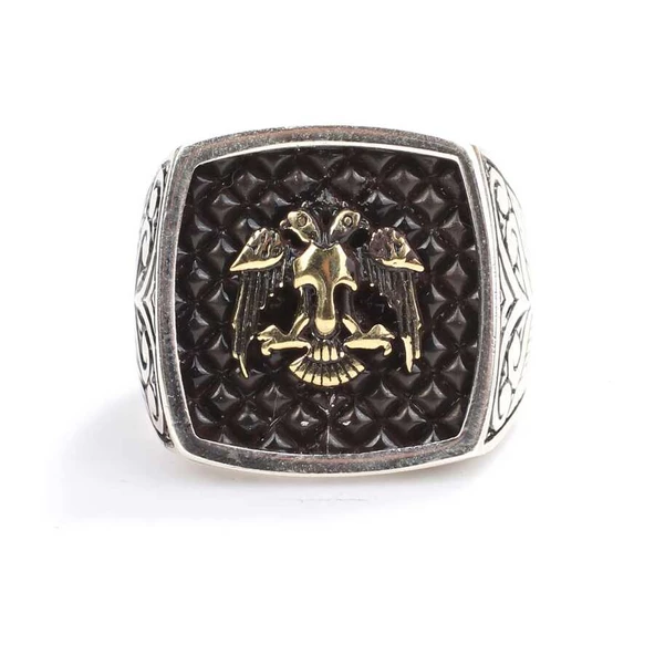 925 Ayar Gümüş Anadolu Kartalı Kolları İşlemeli Erkek Yüzük - Resim 4
