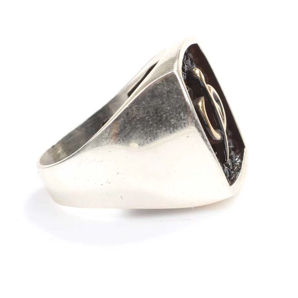 925 Ayar Gümüş Kabartmalı Elif & Vav Erkek Yüzük - Resim 3