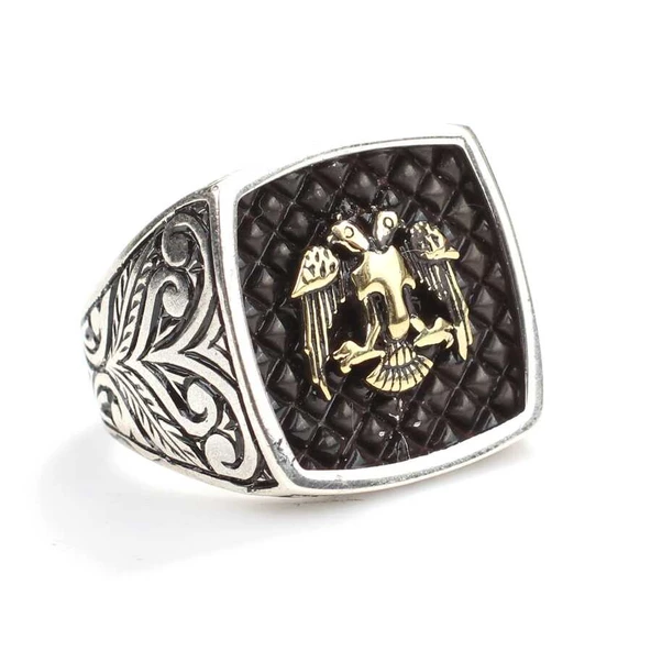 925 Ayar Gümüş Anadolu Kartalı Kolları İşlemeli Erkek Yüzük - Resim 2