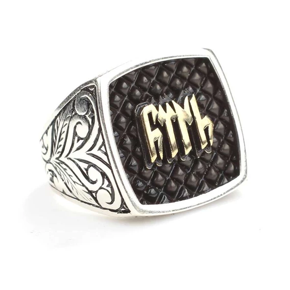 925 Ayar Gümüş Göktürkçe Türk Yazılı Kolları İşlemeli Erkek Yüzük - Resim 2