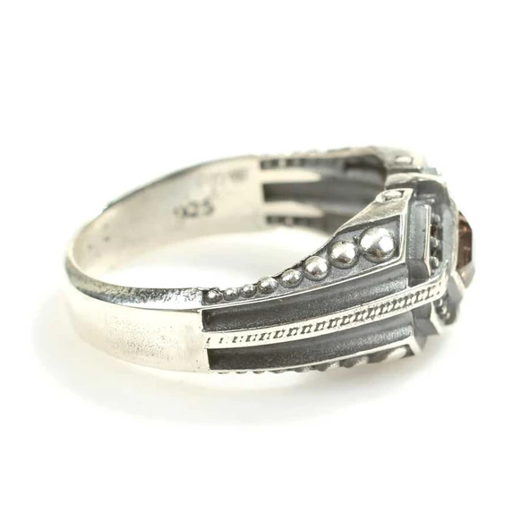 925 Ayar Gümüş Sultanit Kare Taşlı Motifli Erkek Yüzük - Resim 4