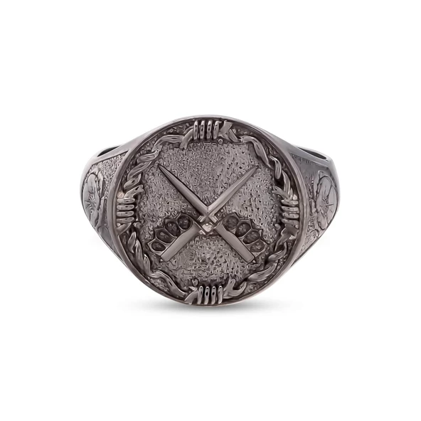 925 Ayar Gümüş Çarpı Kılıç Motifli Erkek Yüzüğü - Resim 4