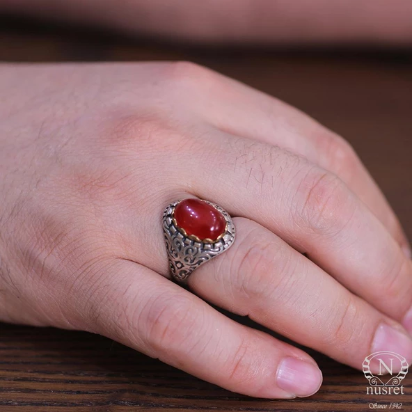 Akik Taşlı Konstantinapol Tasarım Otantik Yüzük - Resim 5