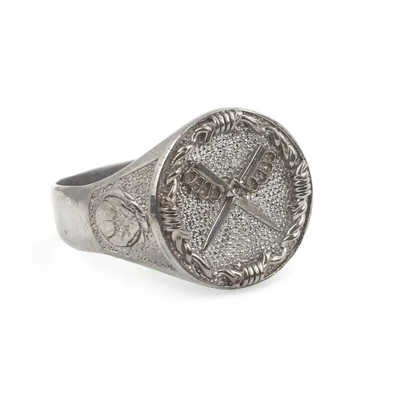 925 Ayar Gümüş Çarpı Kılıç Motifli Erkek Yüzüğü - Resim 2