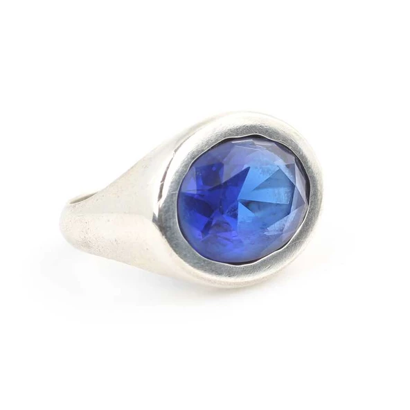 925 Ayar Gümüş Badem Kyanite Taşlı Düz Erkek Yüzüğü ürün görseli 1