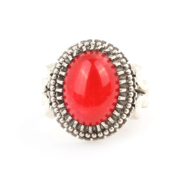 925 Ayar Gümüş Oval Yakut Taşlı Erkek Yüzüğü - 5