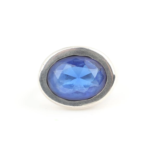 925 Ayar Gümüş Badem Kyanite Taşlı Düz Erkek Yüzüğü - Resim 3