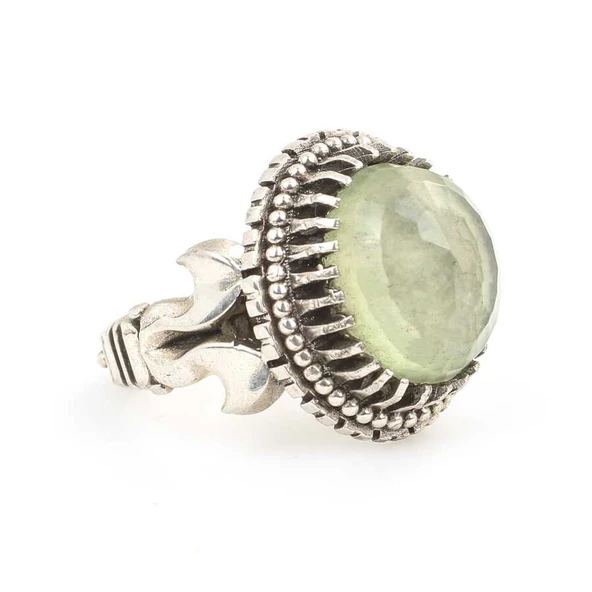 925 Ayar Gümüş Oval Prehnite Taşlı Erkek Yüzüğü ürün görseli 1