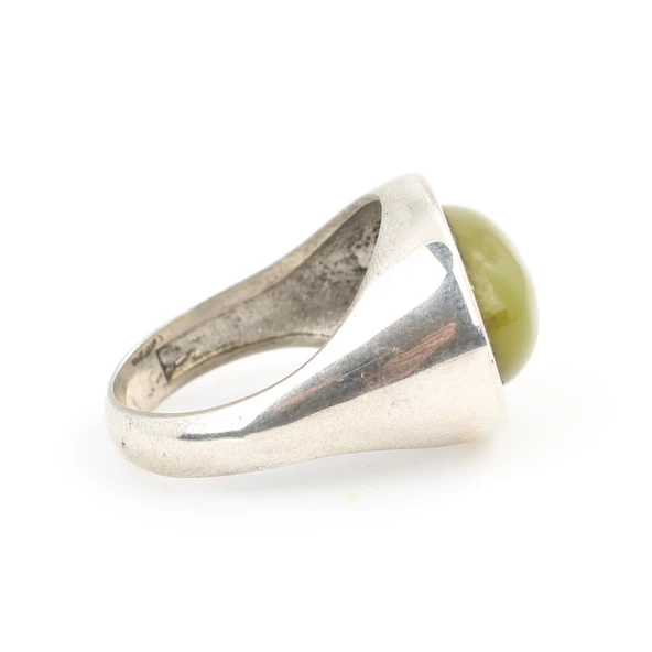 925 Ayar Gümüş Badem Yeşim Taşlı Düz Erkek Yüzüğü - Resim 4