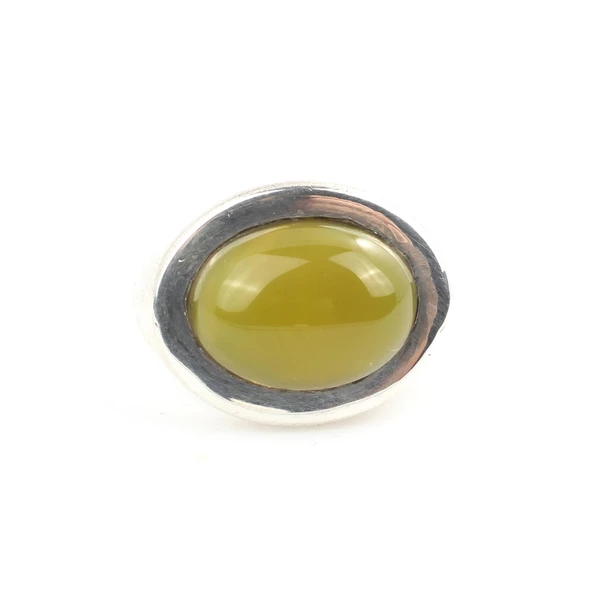 925 Ayar Gümüş Badem Yeşim Taşlı Düz Erkek Yüzüğü - Resim 5