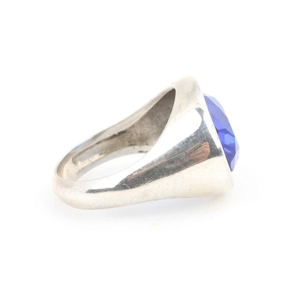 925 Ayar Gümüş Badem Kyanite Taşlı Düz Erkek Yüzüğü - Resim 2