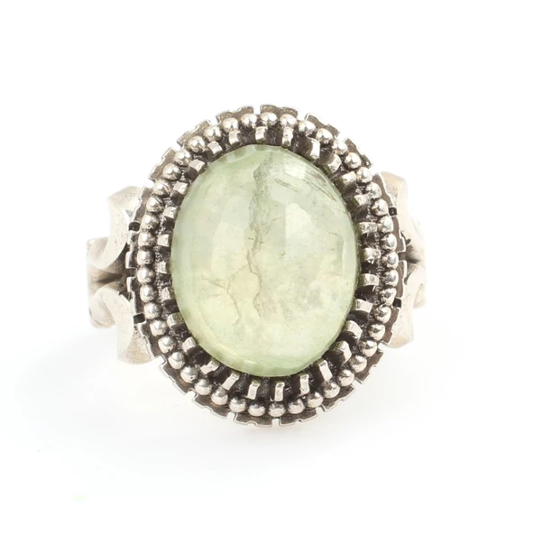 925 Ayar Gümüş Oval Prehnite Taşlı Erkek Yüzüğü - Resim 4