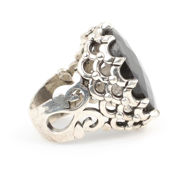 Gümüş Fasetli Oniks Taşlı Büyük Yüzük - Resim 4