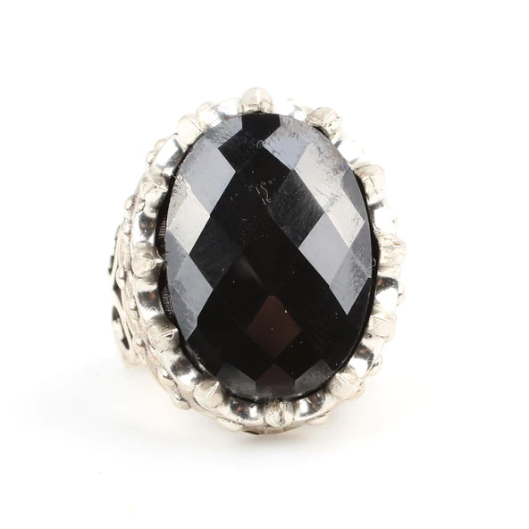 Gümüş Fasetli Oniks Taşlı Büyük Yüzük - Resim 2