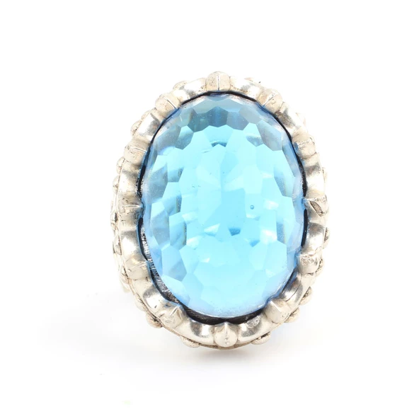 Gümüş Fasetli Akuamarin Taşlı Büyük Yüzük - Resim 5