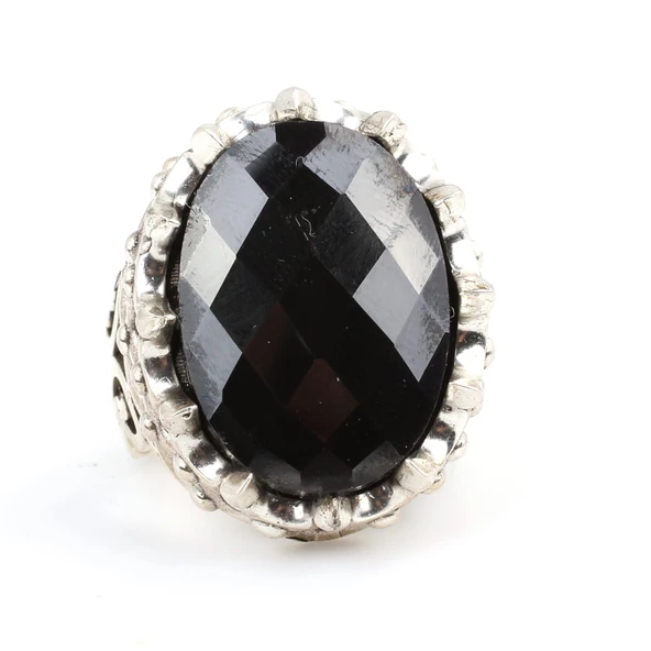 Gümüş Fasetli Oniks Taşlı Büyük Yüzük - Resim 5