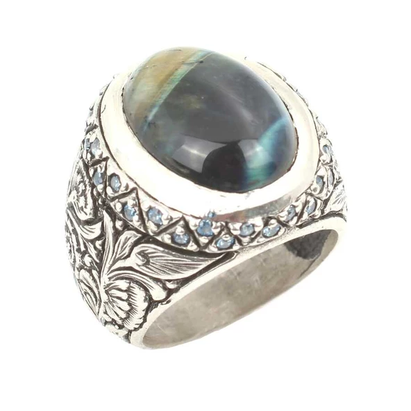 925 Ayar Gümüş Obsidyen Taşlı Erkek Yüzüğü ürün görseli 1