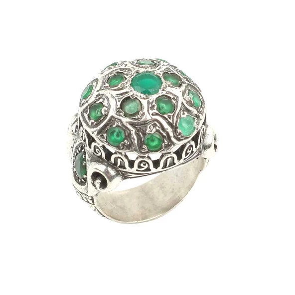 925 Ayar Gümüş Zümrüt Taşlardan Oluşan Erkek Yüzük ürün görseli 1