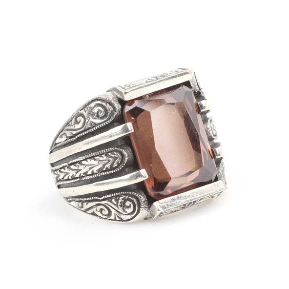925 Ayar Gümüş Smoky Quartz Taşlı Kalemli Erkek Yüzüğü ürün görseli 1