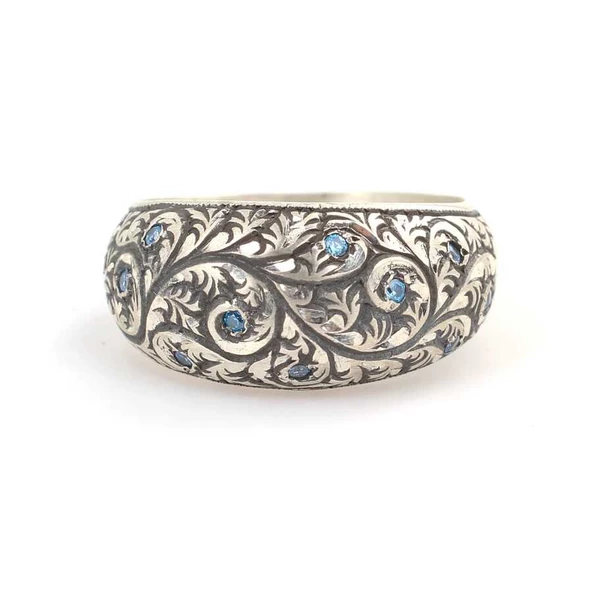 925 Ayar Gümüş El işlemeli Taşlı Erkek Yüzük - Resim 4