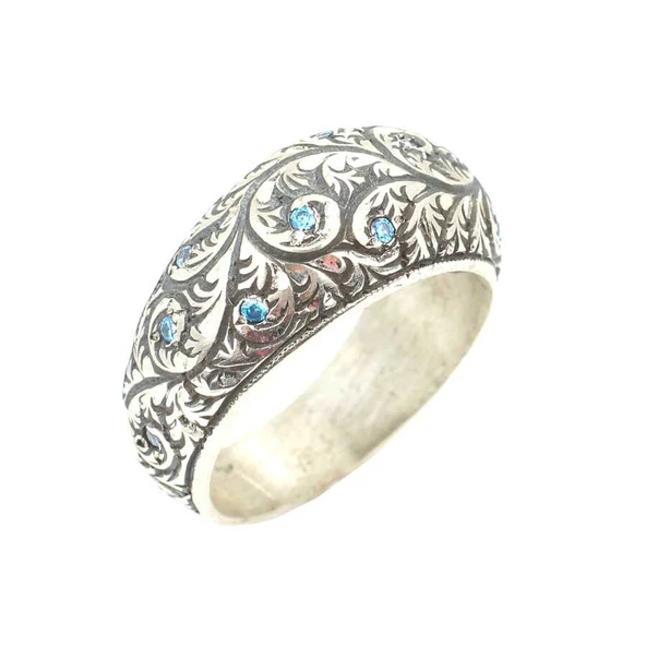 925 Ayar Gümüş El işlemeli Taşlı Erkek Yüzük ürün görseli