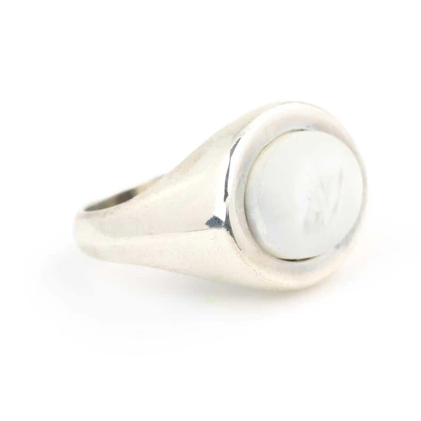 925 Ayar Gümüş Badem Sedef Taşlı Düz Erkek Yüzüğü ürün görseli 1