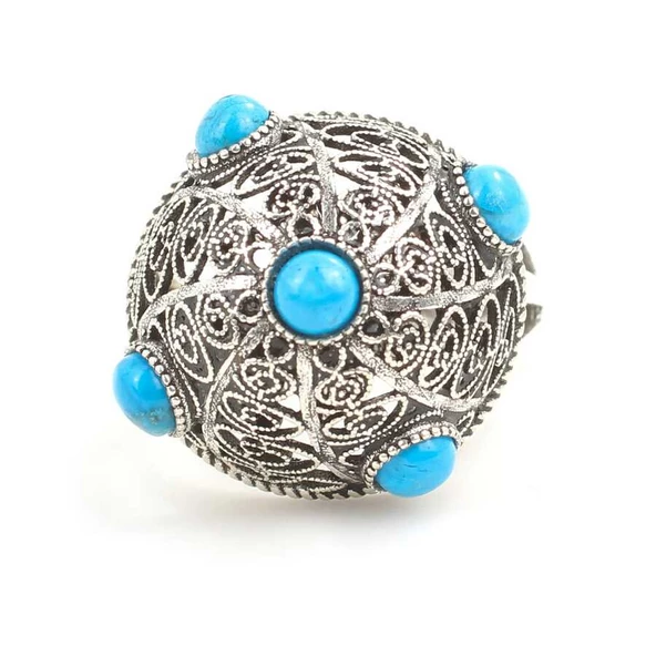 925 Ayar Gümüş Turkuaz Taşlı Kubbe Model Yüzük - Resim 4