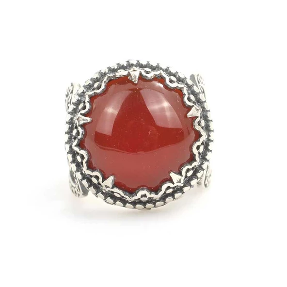 925 Ayar Gümüş Gerçek Akik Taşlı Özel Tasarım Erkek Yüzüğü - Resim 4