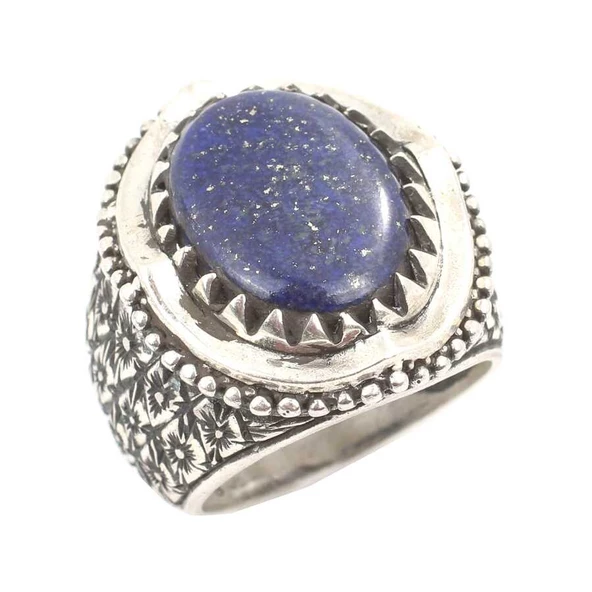 925 Ayar Gümüş Oval Lapis Taşlı Erkek Yüzüğü ürün görseli 1
