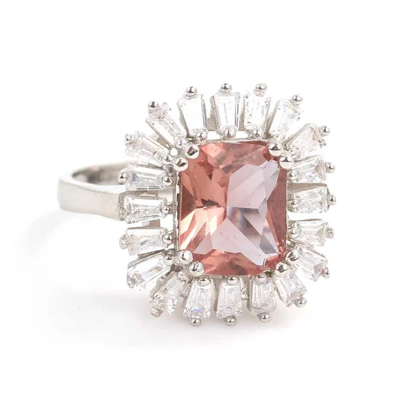 925 Ayar Gümüş Dikdörtgen Zultanit ve Baget Taş Yüzük - Resim 2