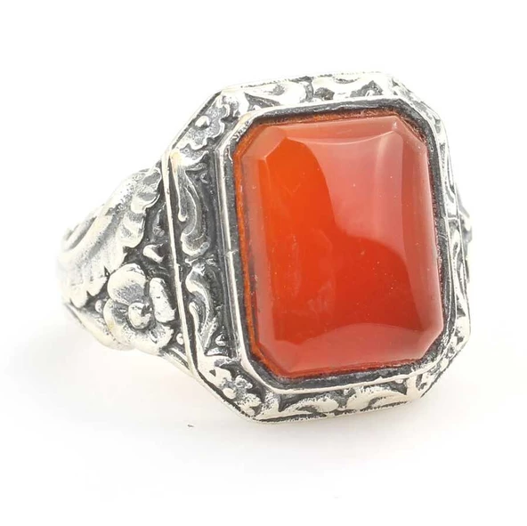 925 Ayar Gümüş Gerçek Akik Taşlı Erkek Yüzüğü - Resim 2