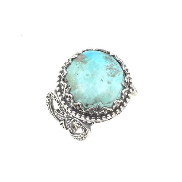 925 Ayar Gümüş Gerçek Turkuaz Taşlı Özel Tasarım Erkek Yüzüğü ürün görseli 1