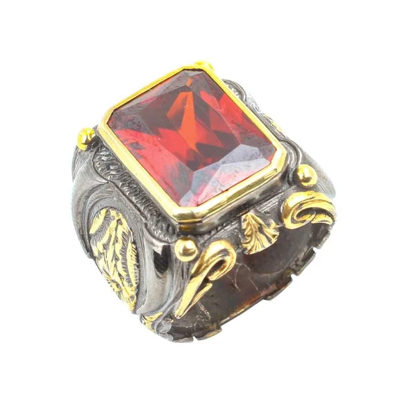 925 Ayar Gümüş Garnet Dikdörtgen Taşlı Erkek Yüzüğü ürün görseli 1