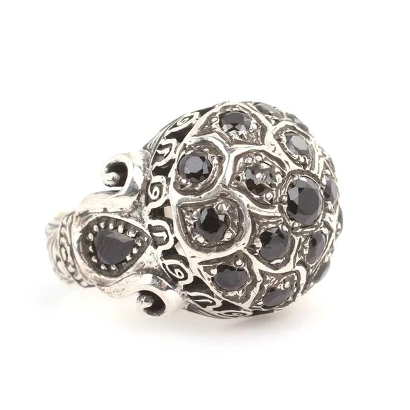 925 Ayar Gümüş Oniks Taşlardan Oluşan Erkek Yüzüğü - Resim 2