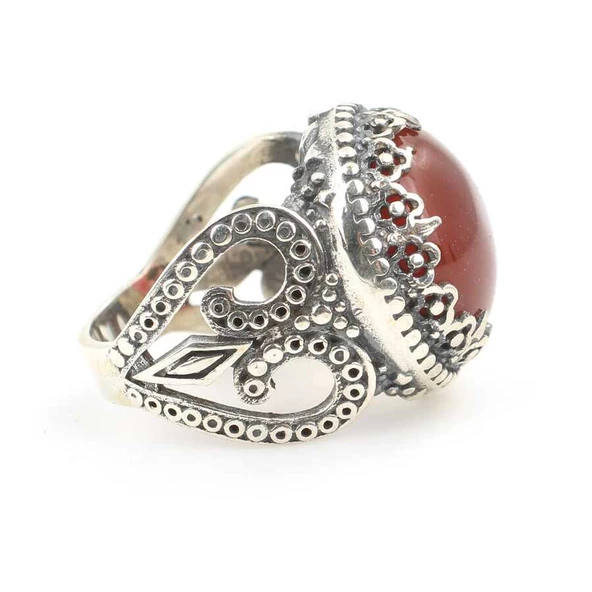 925 Ayar Gümüş Gerçek Akik Taşlı Özel Tasarım Erkek Yüzüğü - Resim 3