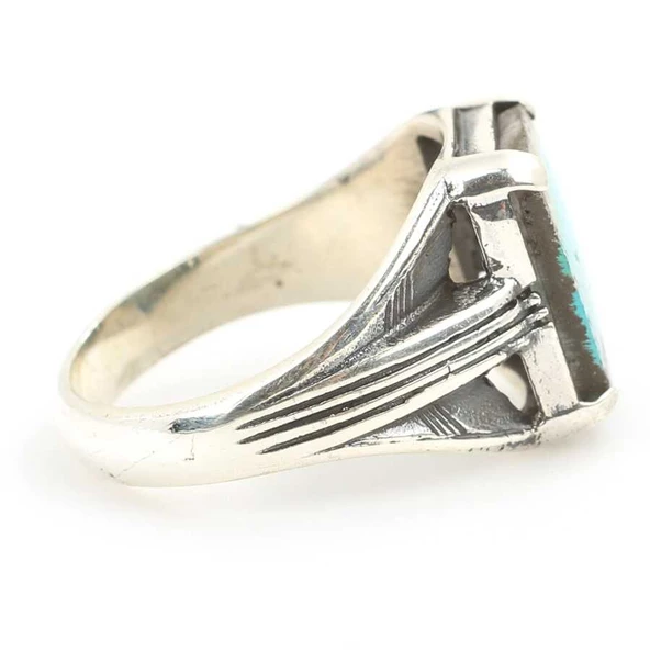 925 Ayar Gümüş Gerçek Turkuaz Taş Erkek Yüzüğü - Resim 3