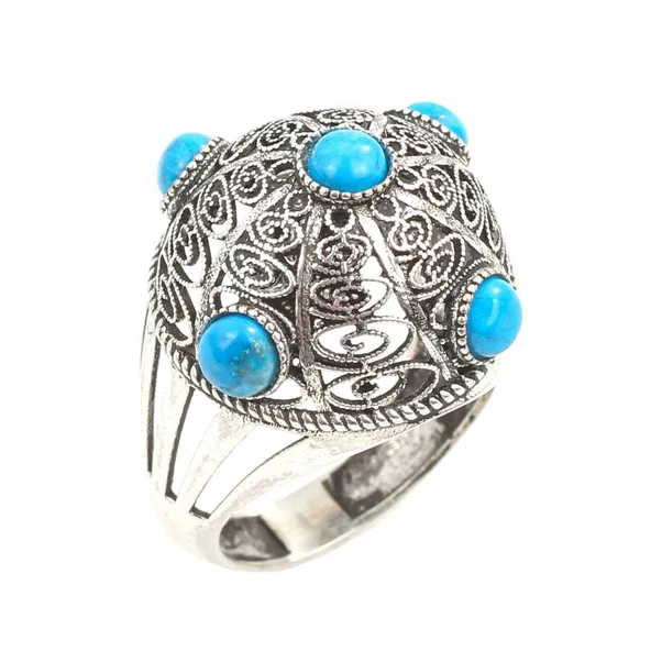 925 Ayar Gümüş Turkuaz Taşlı Kubbe Model Yüzük ürün görseli