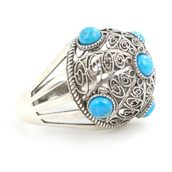 925 Ayar Gümüş Turkuaz Taşlı Kubbe Model Yüzük - Resim 2