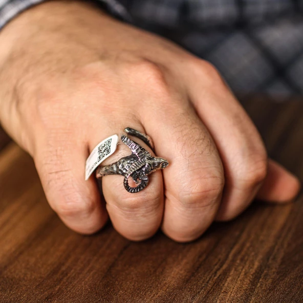 Gümüş Koç Başı Elişi Yüzük - Resim 8