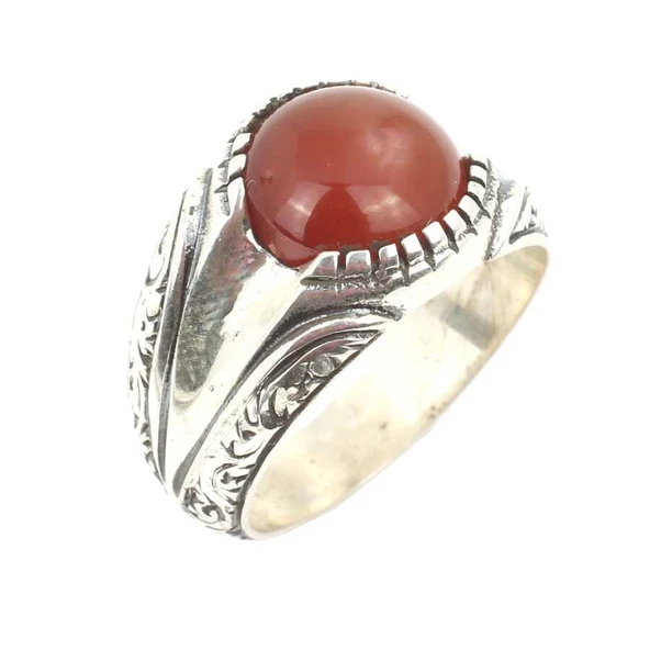 925 Ayar Gümüş Akik Taşlı El Kalemli Erkek Yüzüğü ürün görseli 1