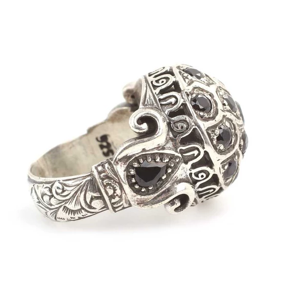 925 Ayar Gümüş Oniks Taşlardan Oluşan Erkek Yüzüğü - Resim 3