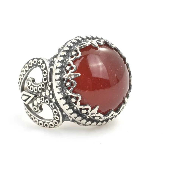 925 Ayar Gümüş Gerçek Akik Taşlı Özel Tasarım Erkek Yüzüğü - Resim 2