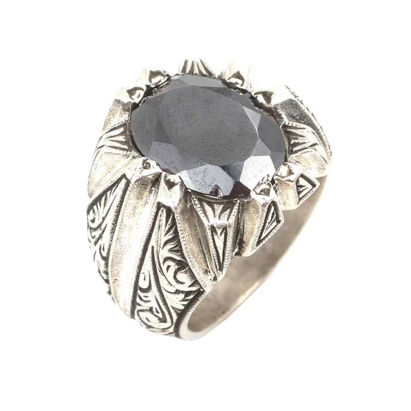 925 Ayar Gümüş Oval Oniks Taşlı Erkek yüzüğü ürün görseli 1