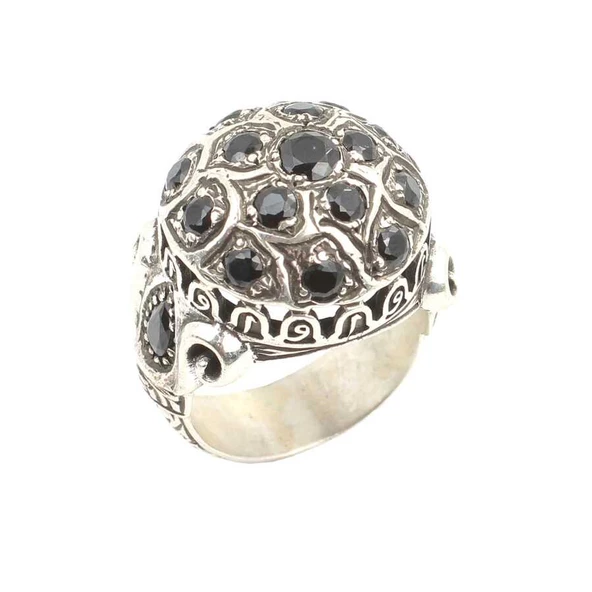 925 Ayar Gümüş Oniks Taşlardan Oluşan Erkek Yüzüğü ürün görseli 1