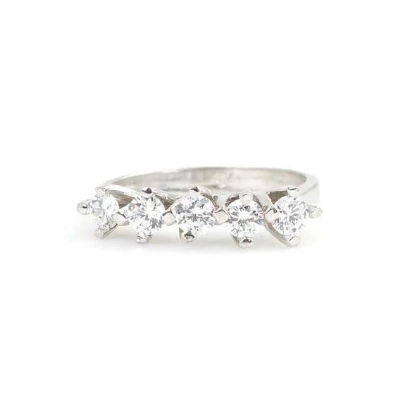 925 Ayar Gümüş Çapraz Tırnaklı Beş Taşlı Yüzük - Resim 2