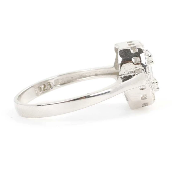 925 Ayar Gümüş Kare Model Baget Taş Yüzük - Resim 4