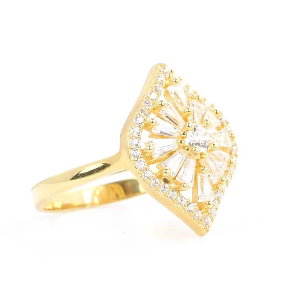 925 Ayar Gümüş Oval Model Zirkon Taşlı Yüzük - Resim 2