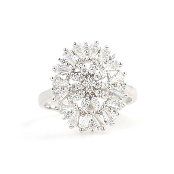 925 Ayar Gümüş Oval Model Baget Taşlı Yüzük - Resim 4