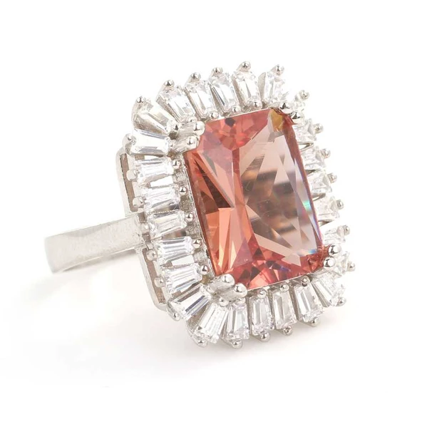 925 Ayar Gümüş Dikdörtgen Zultanit ve Baget Taş Yüzük, Büyük - Resim 2